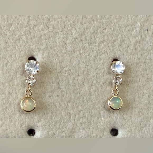 Catbird Jewelry - 🚫SOLD🚫 18K Solid Gold Moonstone and Topaz Dangle Earrings Dainty